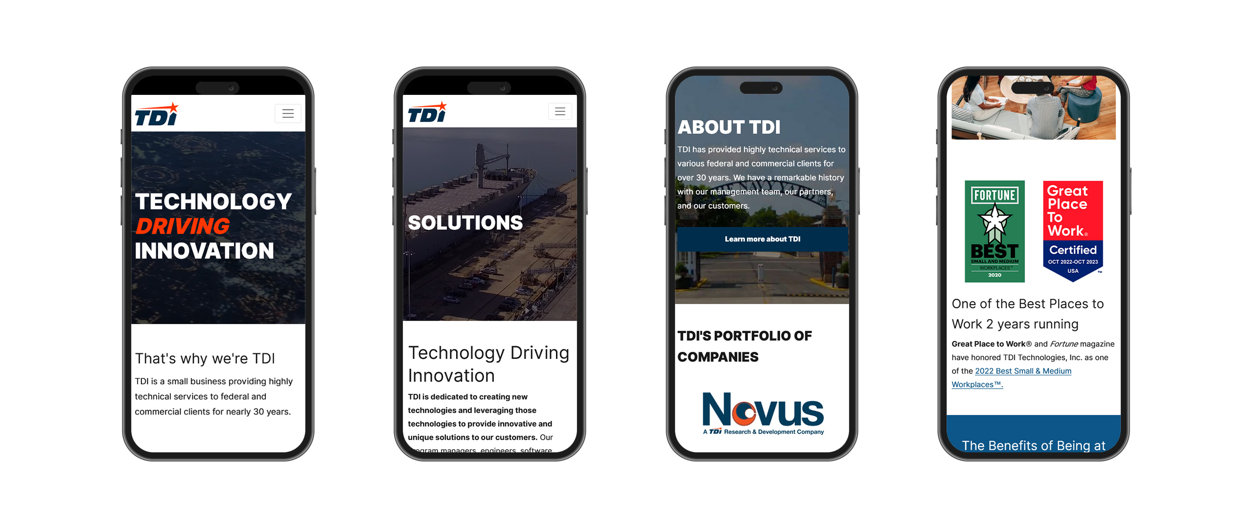 TDI Technologies Website Mobile Design