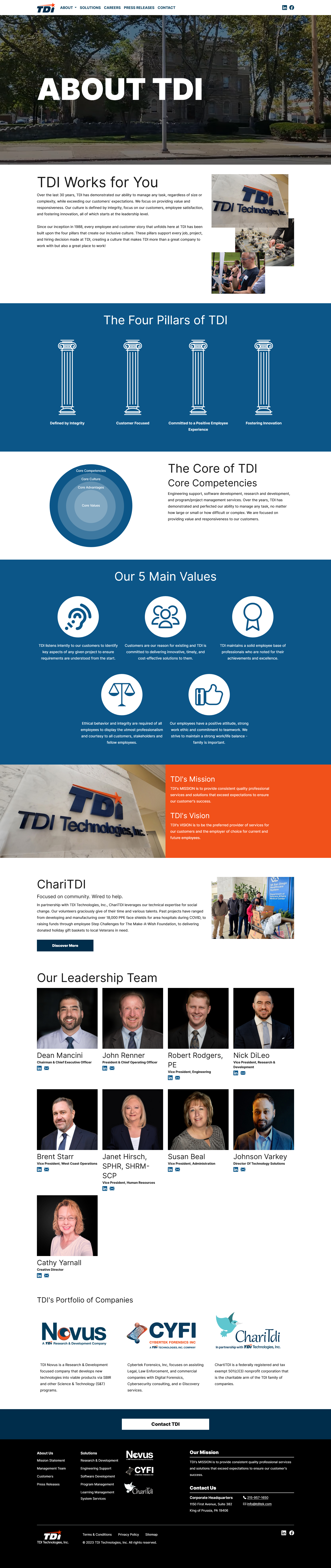 TDI Technologies Website About Us Page