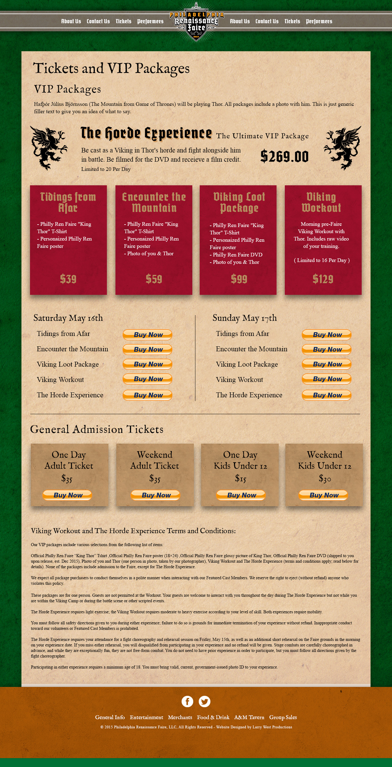Philadelphia Renaissance Faire Website - Tickets Page